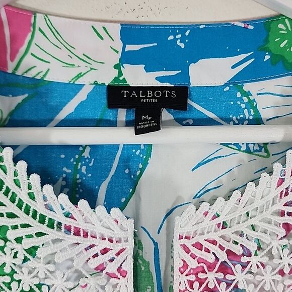 Talbots cotton floral lace bib tunic top size M/Petite - Picture 2 of 8